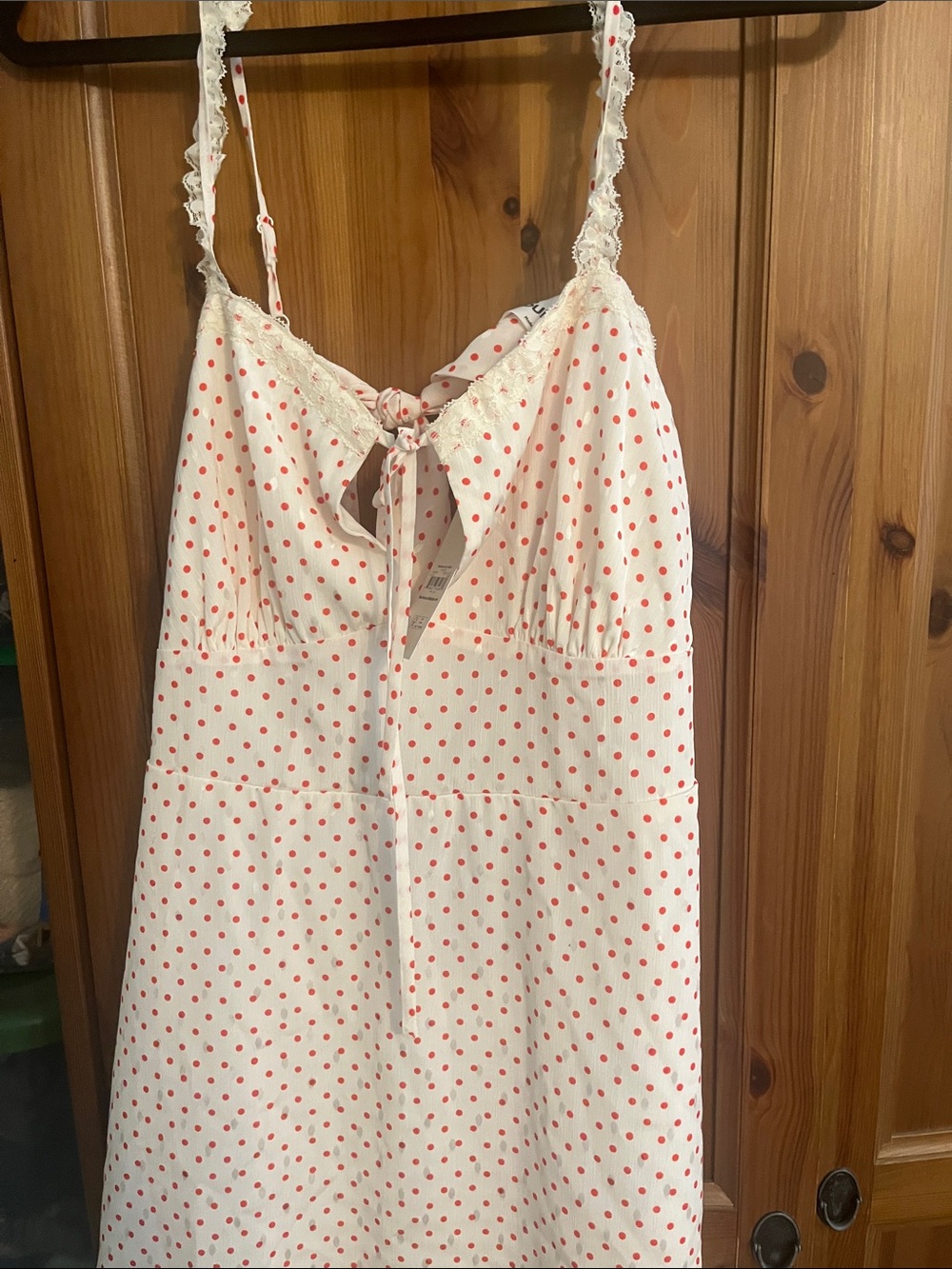 No Boundaries White Mini Dress with Pink Polka Dots and Lace Trim